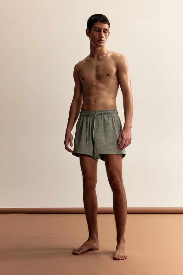 H&M Zwemshort Van Seersucker Dusty Groen