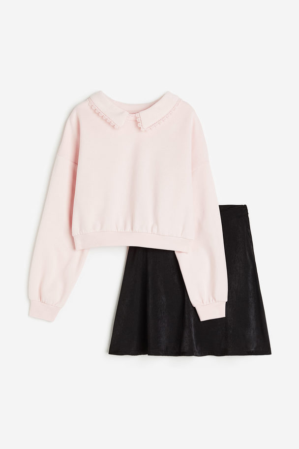 H&M Tweedelige Set - Sweater En Rok Lichtroze/zwart