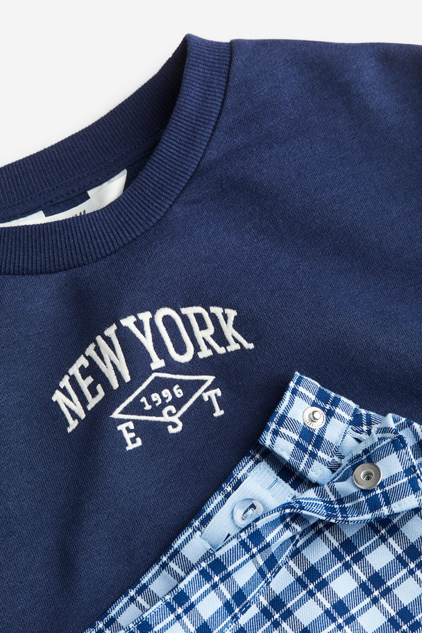 H&M Tweedelige Set - Sweater En Rok Donkerblauw/new York