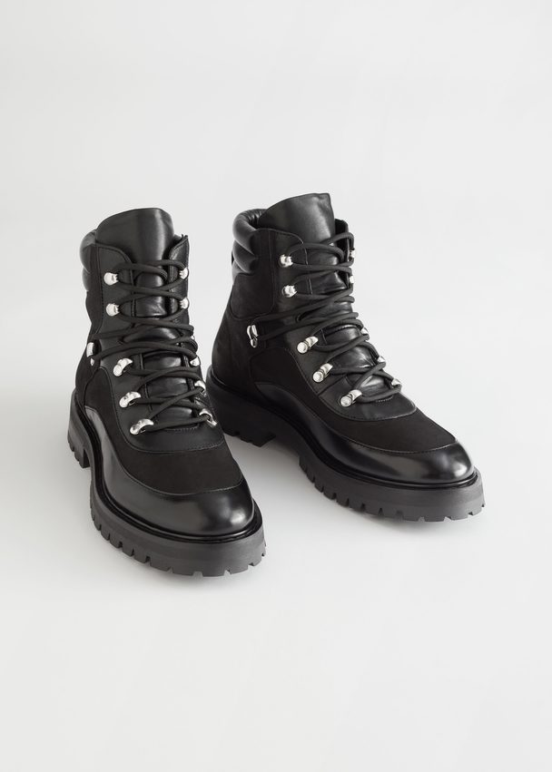 & Other Stories Leather Lace-up Hiking Boots Black