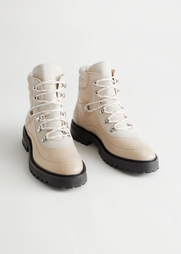 & Other Stories Leather Lace-up Hiking Boots White