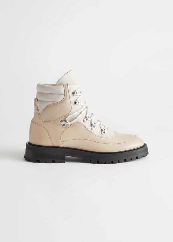 & Other Stories Leather Lace-up Hiking Boots White
