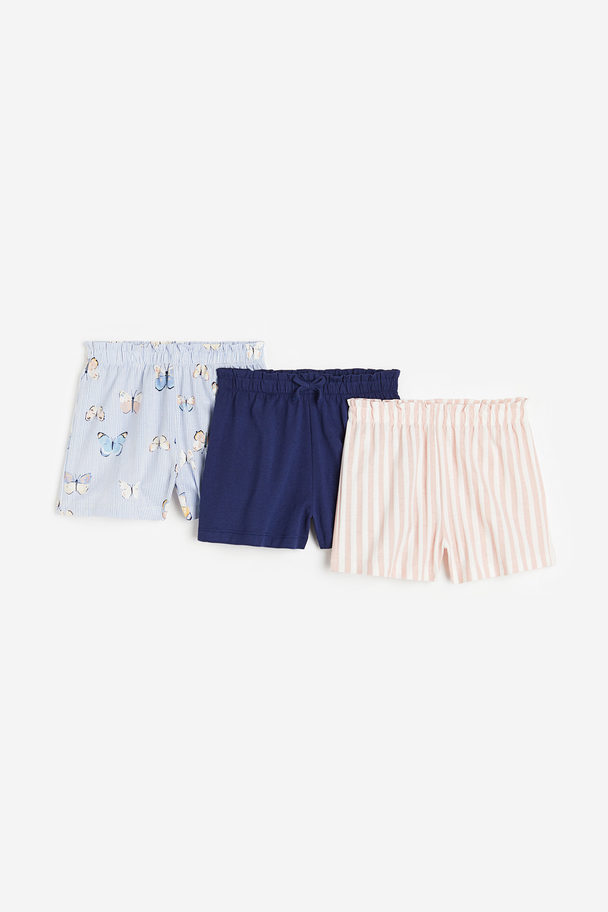 H&M Set Van 3 Tricot Shorts Lichtblauw/vlinders