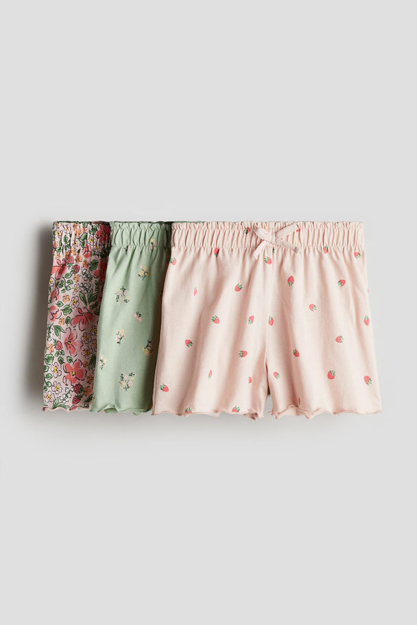 H&M 3-pack Jersey Shorts Powder Pink/floral