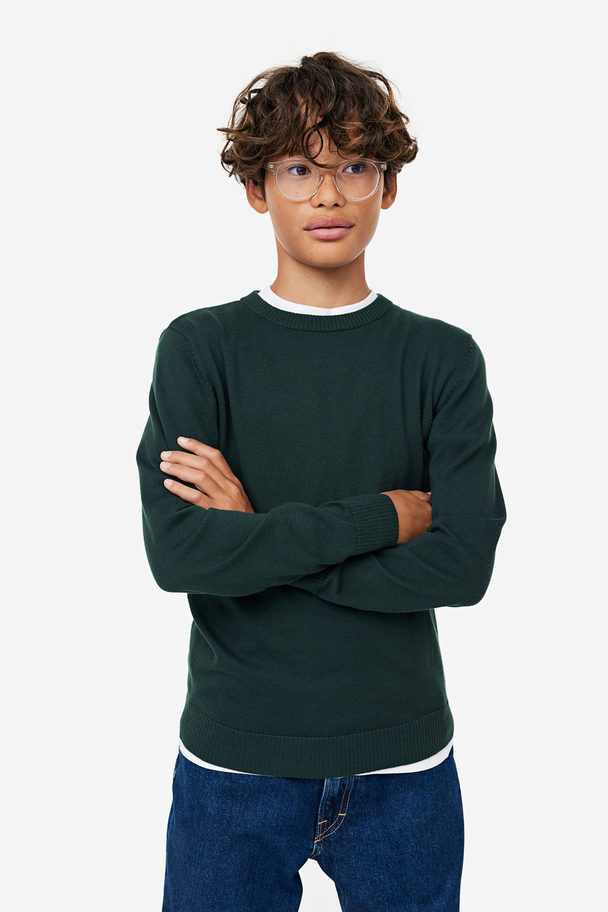 H&M Fine-knit Cotton Jumper Dark Green