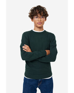 Fine-knit Cotton Jumper Dark Green