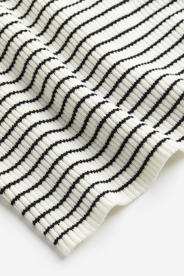 H&M Rib-knit Sweetheart-neck Top White/striped