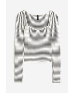 Rib-knit Sweetheart-neck Top White/striped