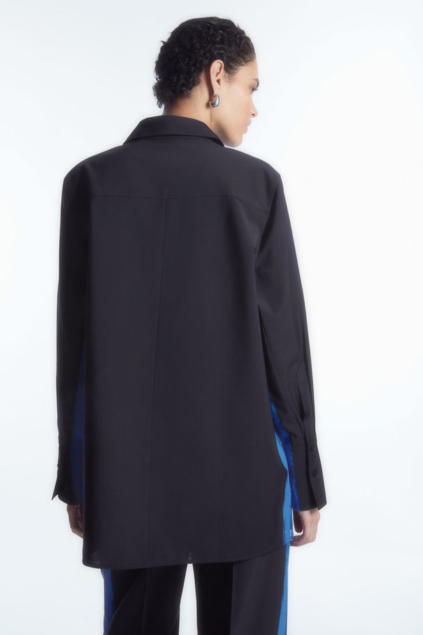 COS Oversized Painted Wool Shirt Navy / Bright Blue