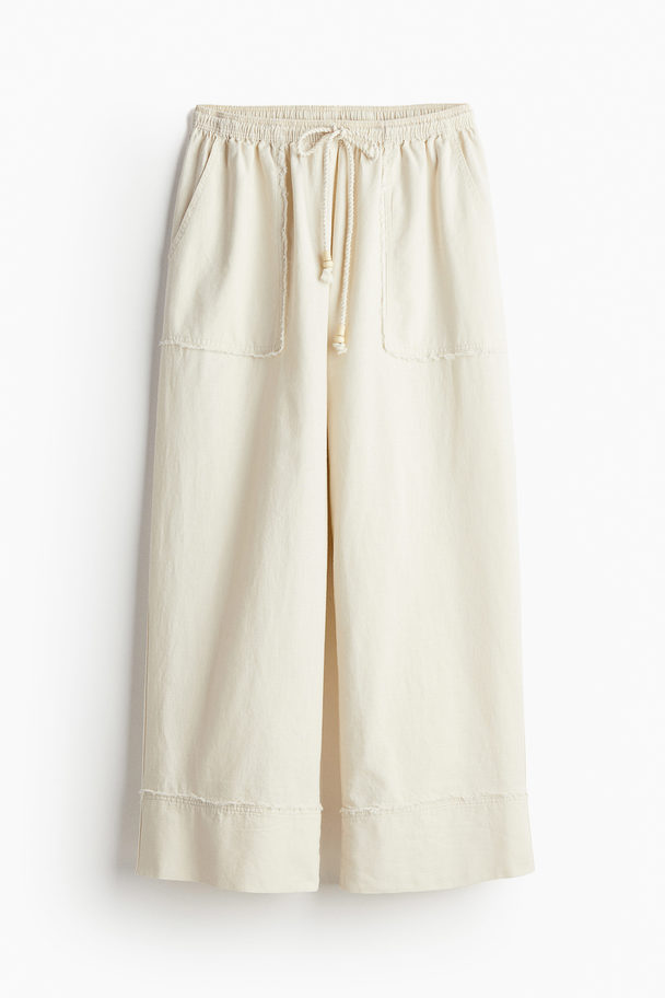 H&M Wide Linen-blend Trousers Natural White