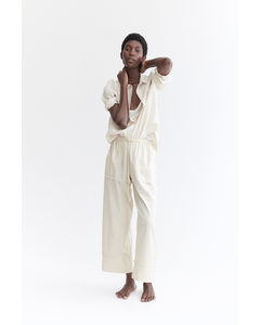 Wide Linen-blend Trousers Natural White
