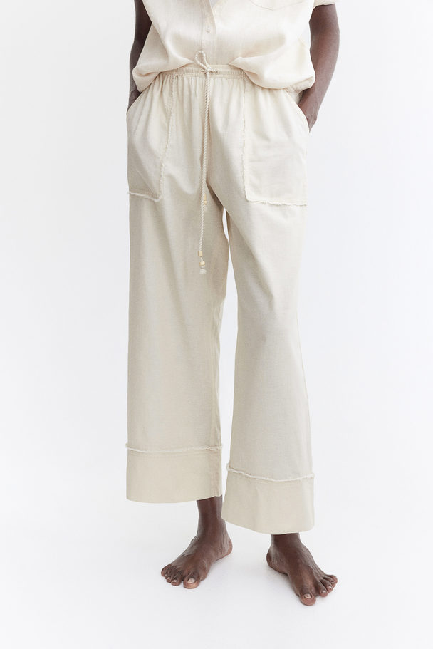 H&M Wide Linen-blend Trousers Natural White