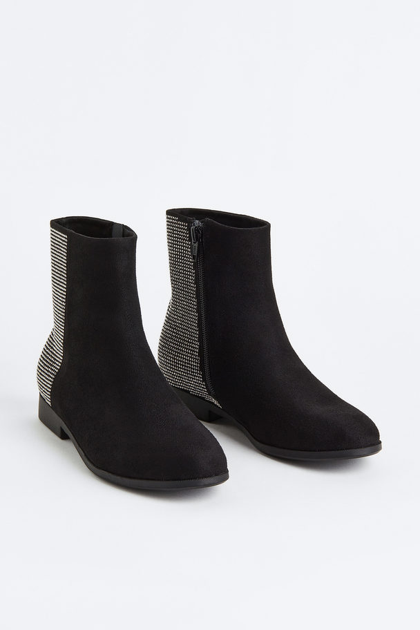 H&M Rhinestone-embellished Boots Black
