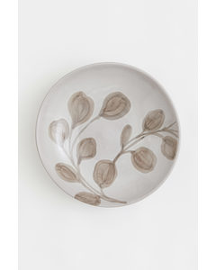 Terracotta Serving Bowl Light Grey/leaves