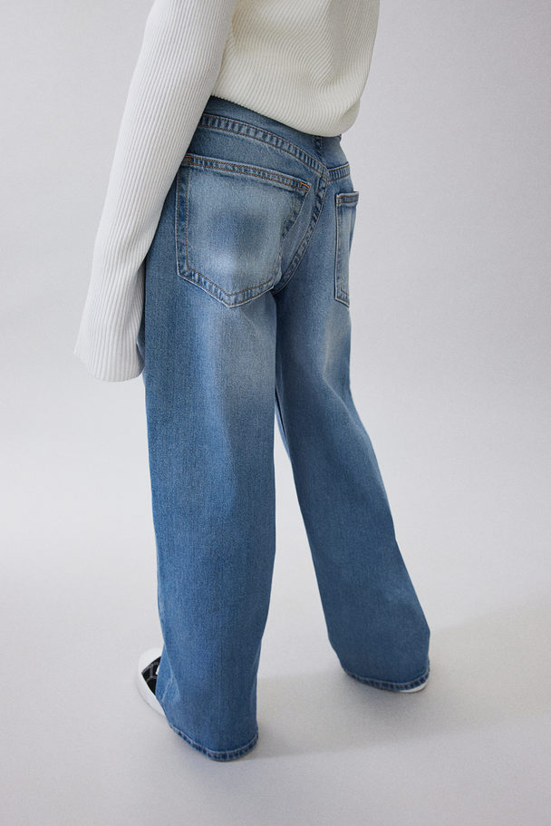 H&M Loose Fit Wide Leg Jeans Denimblau