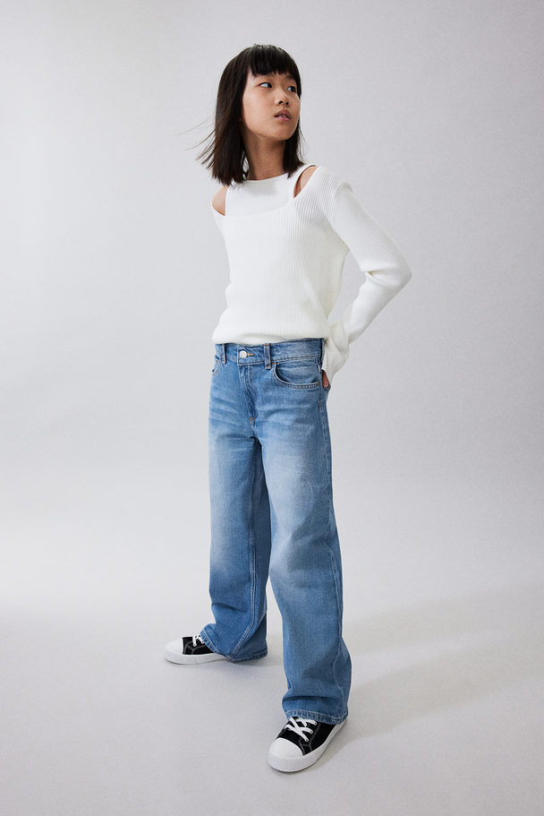 H&M Loose Fit Wide Leg Jeans Denimblau