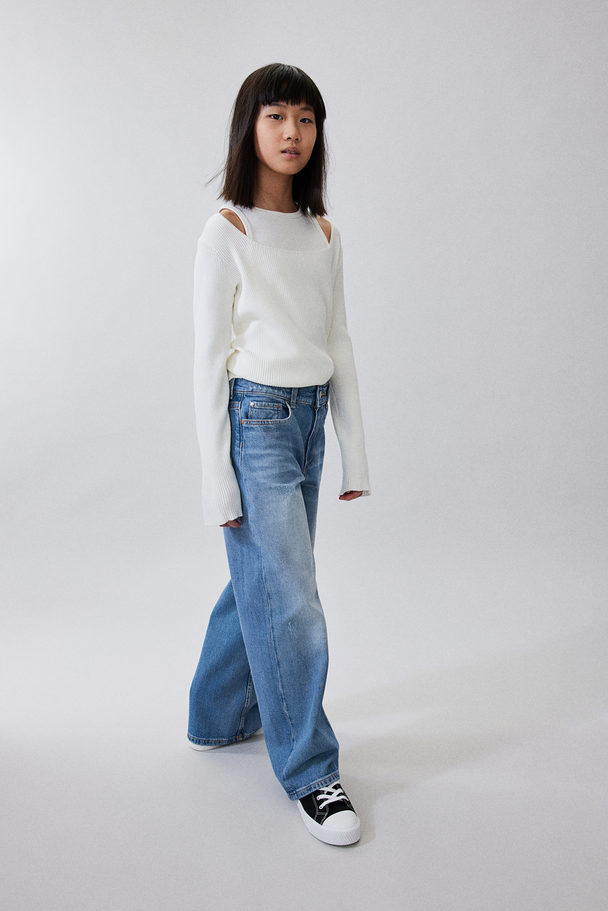 H&M Loose Fit Wide Leg Jeans Denimblau