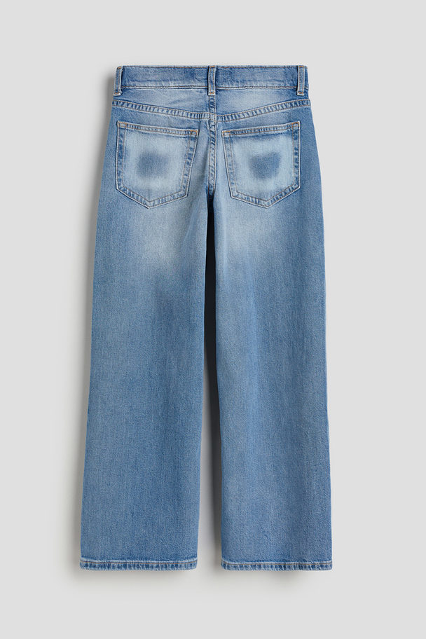 H&M Loose Fit Wide Leg Jeans Denimblau