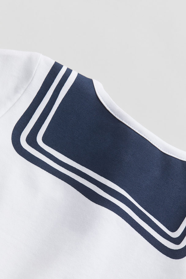 H&M Printed Cotton T-shirt White/sailor