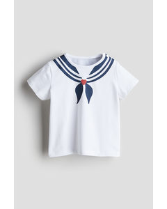 Printed Cotton T-shirt White/sailor