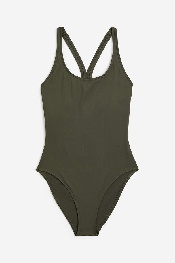 H&M Sports Swimsuit Dark Khaki Green