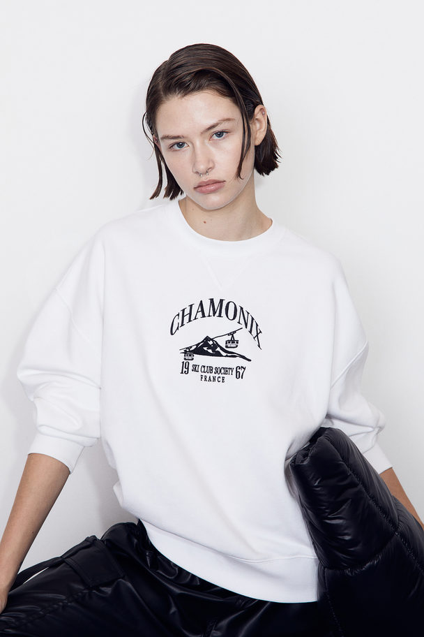 H&M Oversized Sweater Met Motief Wit/chamonix
