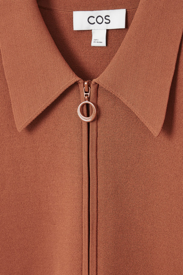 COS Double-faced Knitted Zip-up Polo Shirt Rust