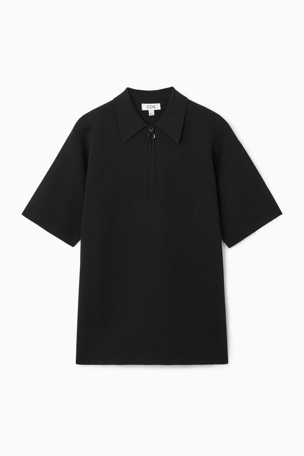 COS Double-faced Knitted Zip-up Polo Shirt Black