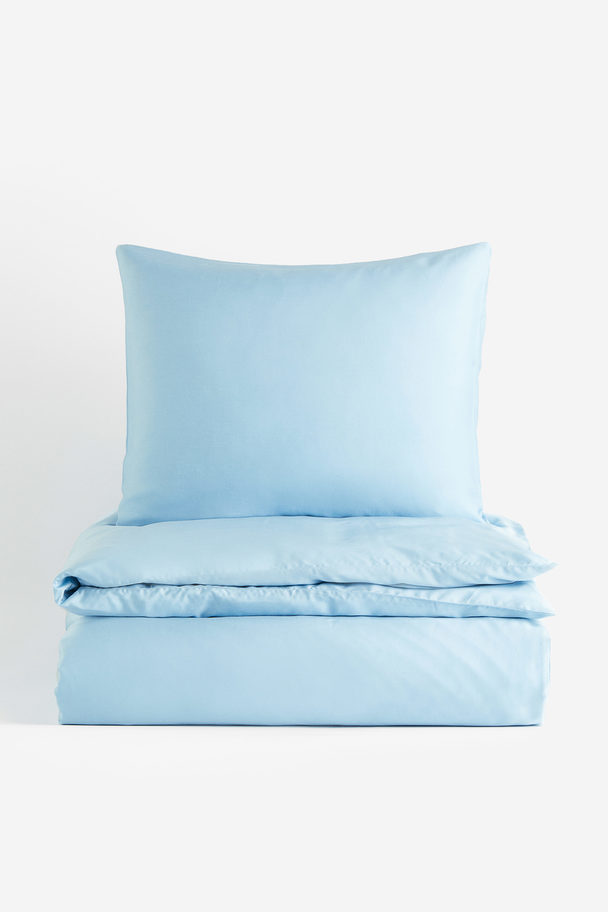 H&M HOME Satinbettwäsche für Einzelbett Hellblau