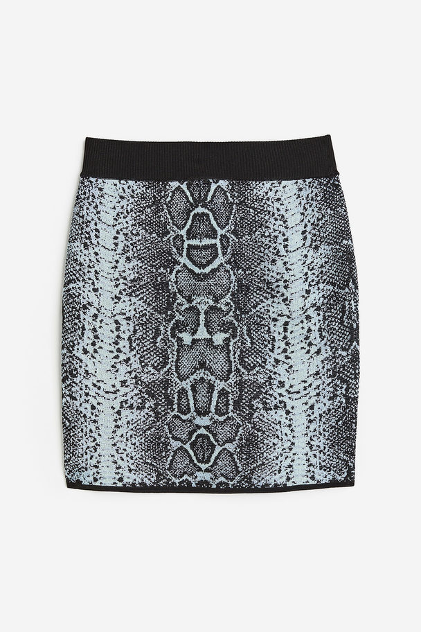 H&M Jacquard-knit Skirt Turquoise/snakeskin-patterned