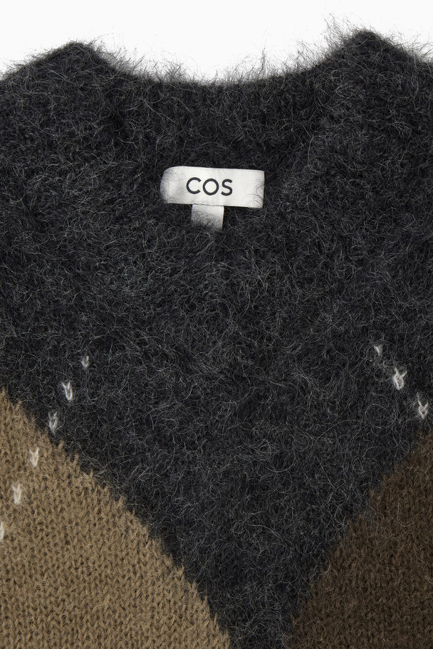 COS Cropped V-neck Mohair Jumper Dark Grey / Argyle