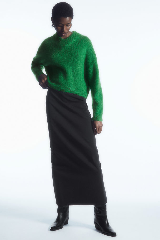 COS Cropped V-neck Mohair Jumper Green