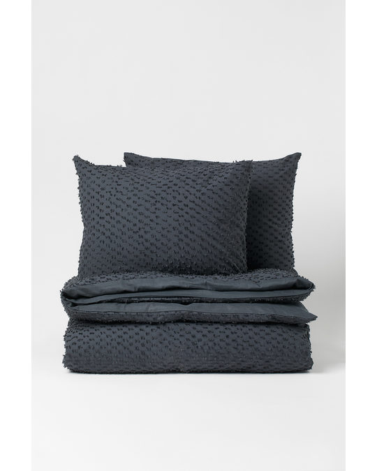 H&M HOME Plumeti-weave Double/king Duvet Cover Set Dark Grey