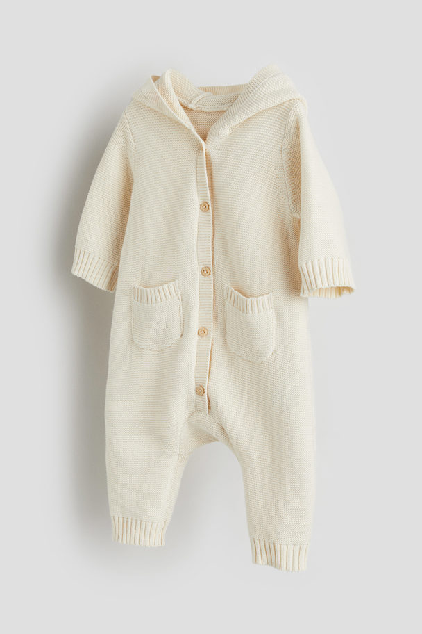 H&M Knitted Cotton All-in-one Suit Cream