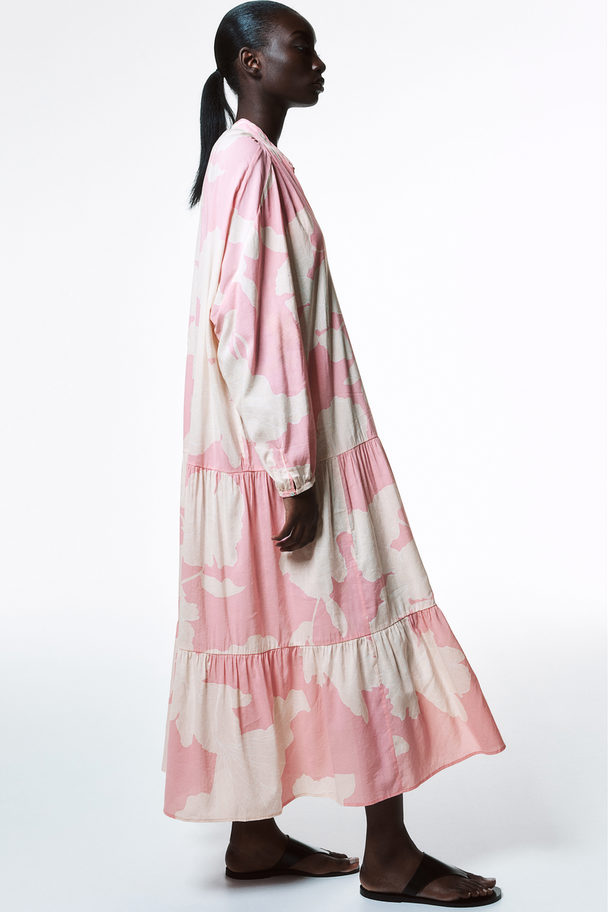 H&M Tiered Maxi Dress Light Pink/floral