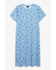 Blau geblümtes Midi-Hemdkleid mit kurzen Ärmeln Hellblaues Blumenmuster