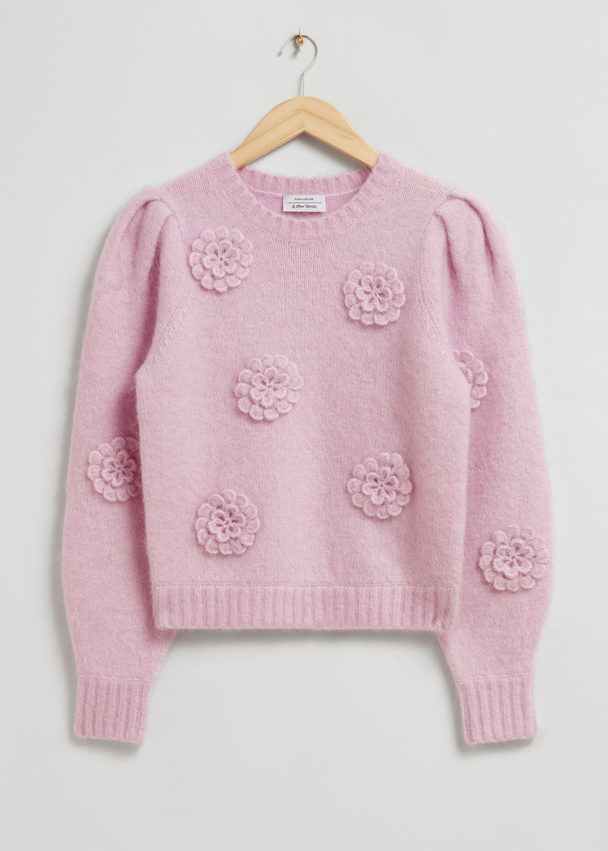 & Other Stories Rose-appliqué Knit Jumper Pink