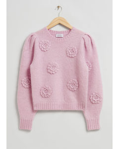 Rose-appliqué Knit Jumper Pink