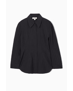 Waisted Wool Shirt Navy / Pinstriped