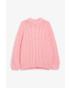 Soft Cable Knit Sweater Bright Pink