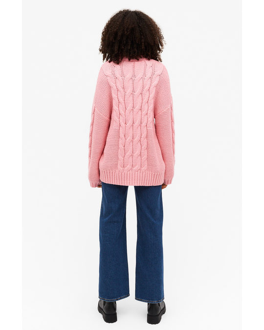 Monki Soft Cable Knit Sweater Bright Pink