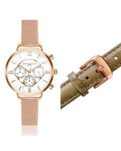 Ivy Chronograph Rose Gold & Green Olive Set Of Watch & Extra Strap