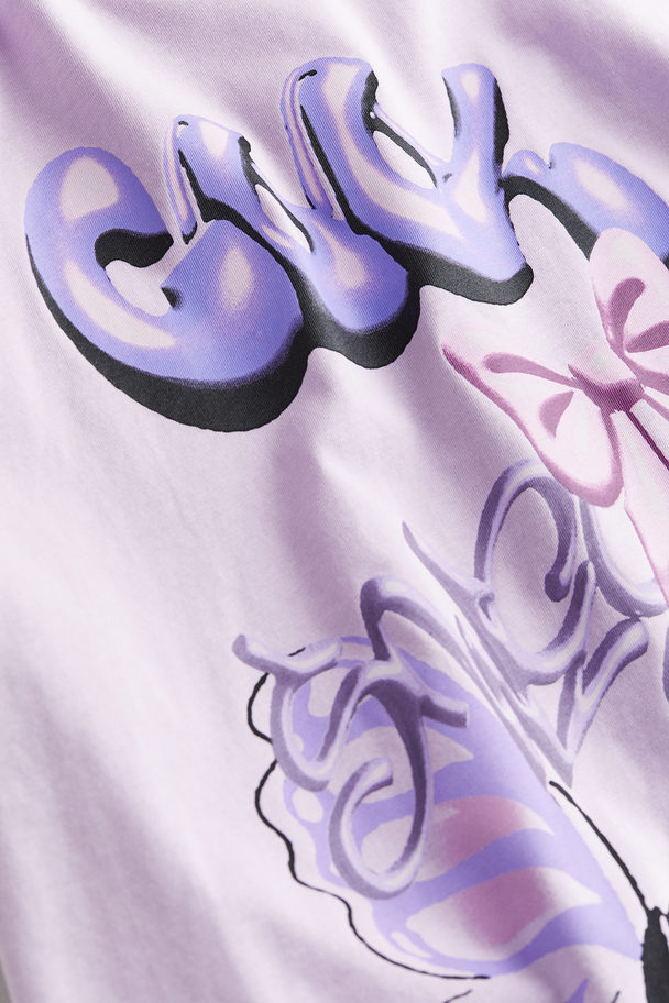 H&M Oversized T-shirt Met Print Lila/vlinder