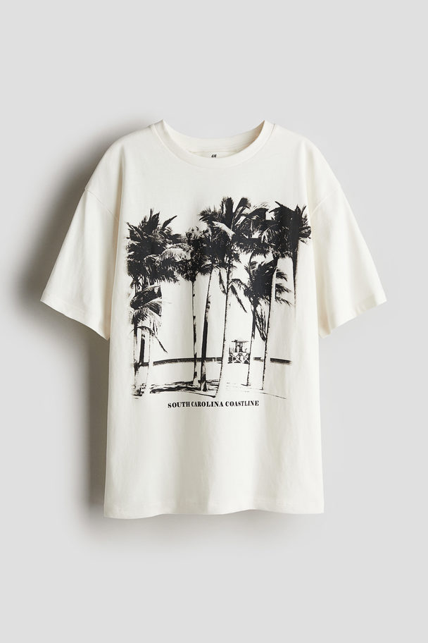 H&M Oversized Printed T-shirt White/palm Trees