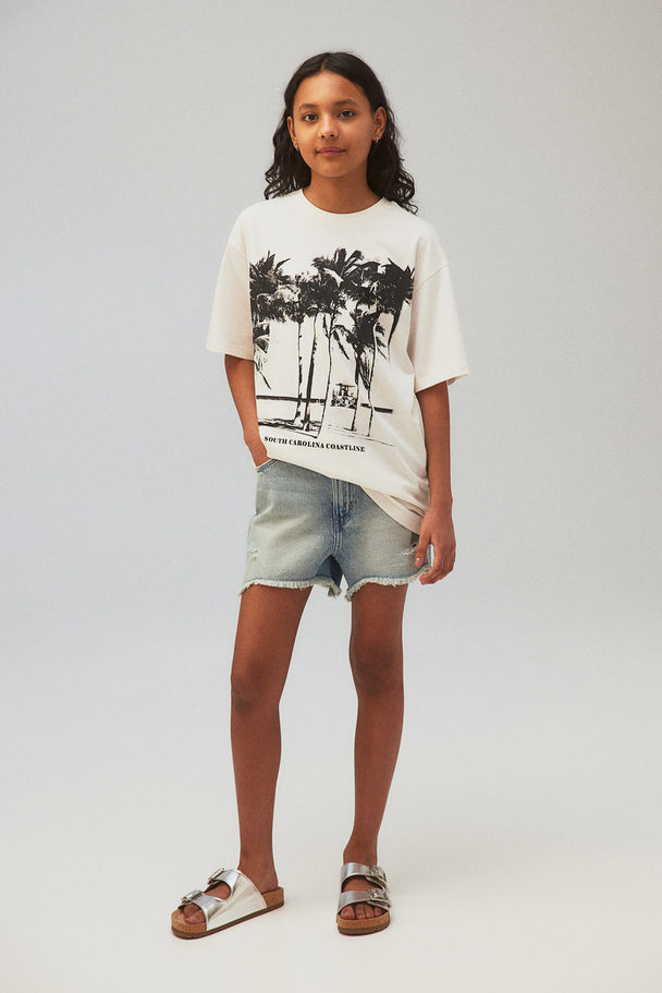 H&M Oversized T-Shirt mit Print Weiß/Palmen