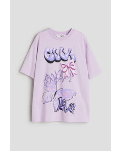 Oversized T-shirt Met Print Lila/vlinder
