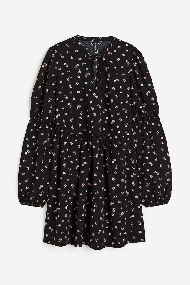 H&M Patterned A-line Dress Black/floral