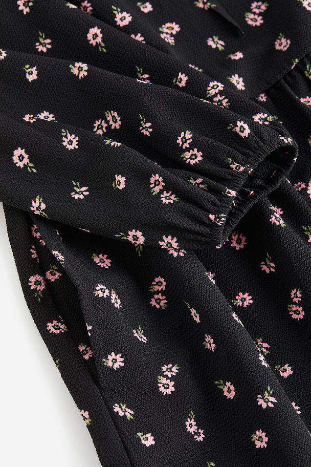 H&M Patterned A-line Dress Black/floral