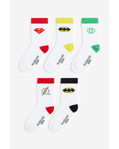 5-pack Ribbed Socks White/justice League