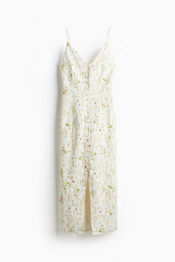 H&M Kleid aus Leinenmix Weiß/Geblümt